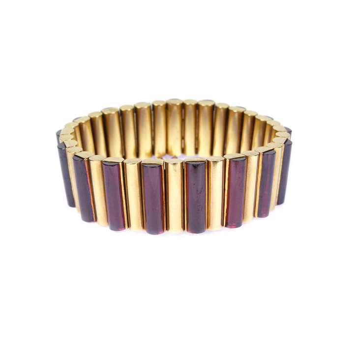19th century gold and polished garnet baton link bracelet